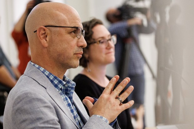 Manuel Pineda, deputy city manager for the City of San Jose, listens to a member of the public during a "Community Listening Session: Data Center and Large Energy Projects Uniform Standards" on Aug. 19, 2026, at City Hall in San Jose, Calif. (Dai Sugano/Bay Area News Group)