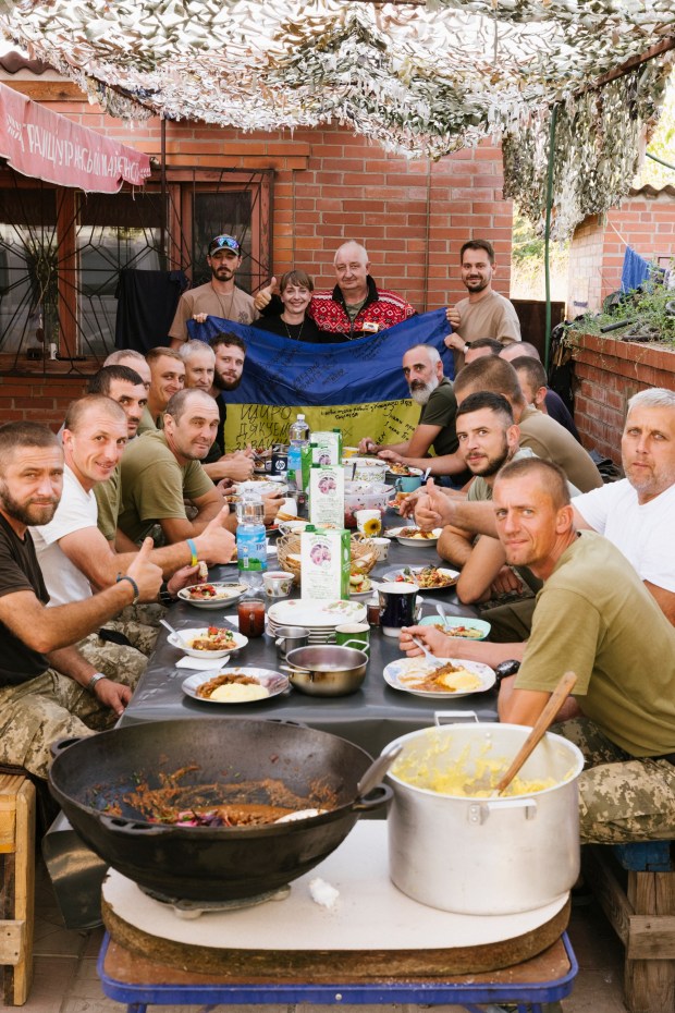 Oakland-based Ukrainian chef Anna Voloshyna, while on a research trip for her forthcoming cookbook, "Ukraïne," prepared a meal showcasing recipes from around the country for Ukrainian soldiers in Druzhkivka, near the front line. (Courtesy of Jason Perry)