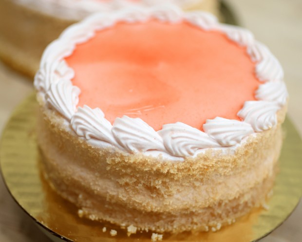 A guava cake sits in the kitchen of Honey & Pearl in Emeryville. (Aric Crabb/Bay Area News Group)