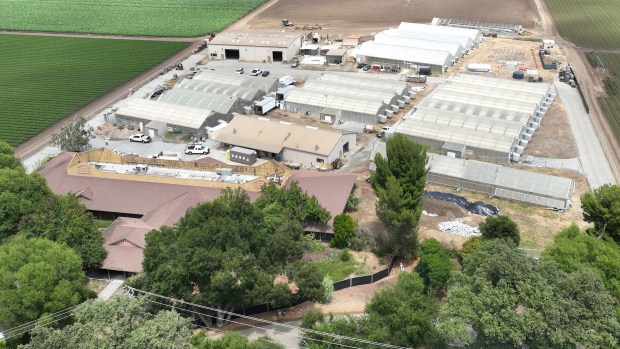 A drone view of a potential U.S. Immigration and Customs Enforcement detention center in Gilroy, Calif., on Friday, May 29, 2026. (Shae Hammond/Bay Area News Group)