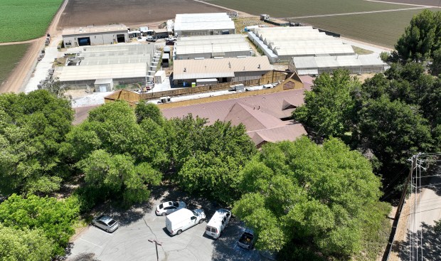 A drone view of a potential U.S. Immigration and Customs Enforcement detention center in Gilroy, Calif., on Thursday, May 14, 2026. (Nhat V. Meyer/Bay Area News Group)
