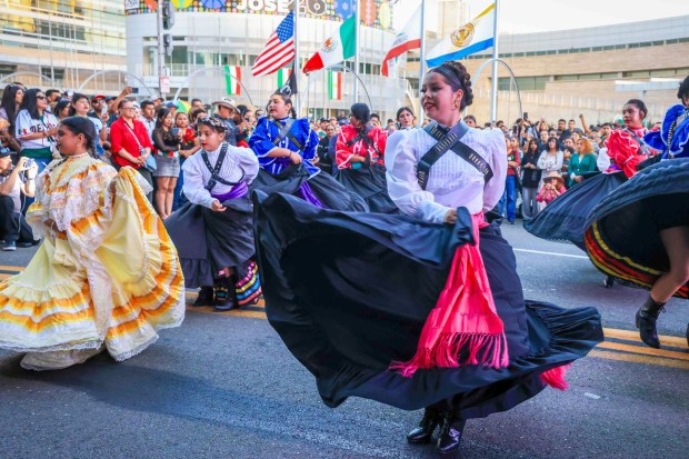 A Mexican folkloric dance group performs before "El Grito," or "The Cry," which would be delivered by Consul General Neftali Said Pérez González during the 216th anniversary of Mexican Independence Day celebrations at San Jose City Hall in San Jose, Calif., on Tuesday, Sept. 15, 2026. (Ray Chavez/Bay Area News Group)