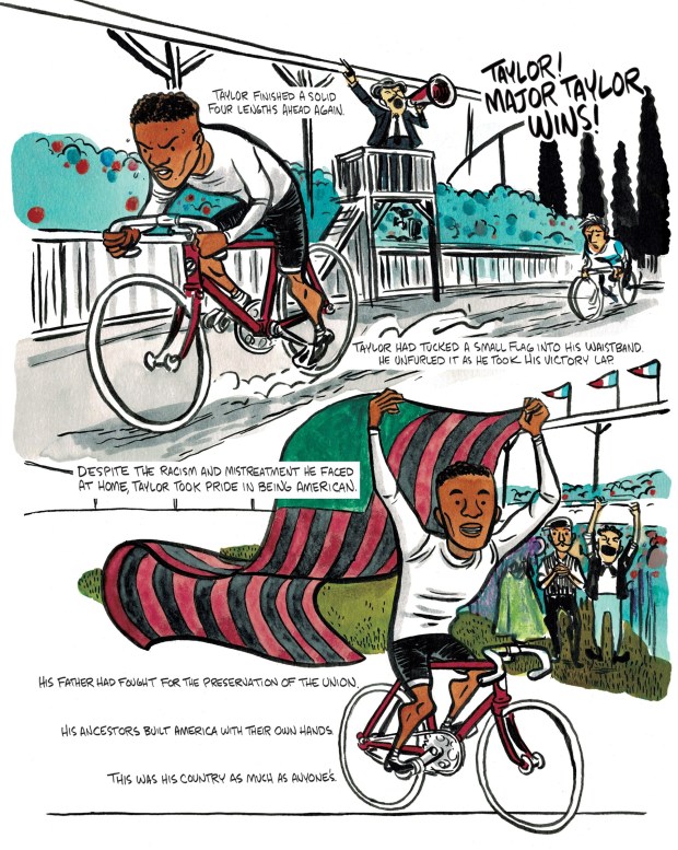 A page from Major Taylor, a non-fiction graphic novel by Frederick Noland, and released in September 2026. (Courtesy: Drawn & Quarterly)