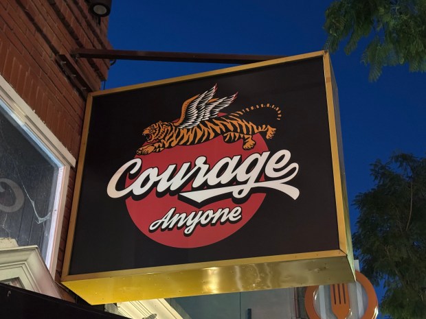 The sign for Courage, Anyone, which opened in downtown San Jose's SoFA district in December 2025. (Sal Pizarro/Bay Area News Group)
