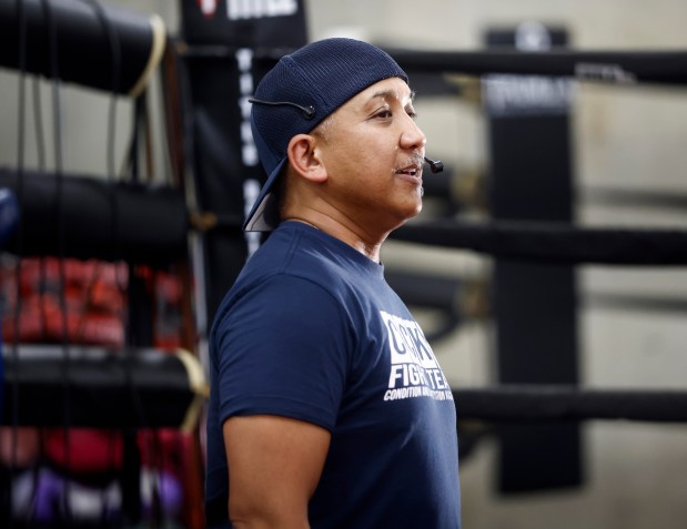 Head Coach Ed Carpio talks to students during the Muay Thai Pad Work class at Condition and Competition Kickboxing, also known as Team CCK, in San Jose, Calif., on Tuesday, Sept. 1, 2026. (Nhat V. Meyer/Bay Area News Group)