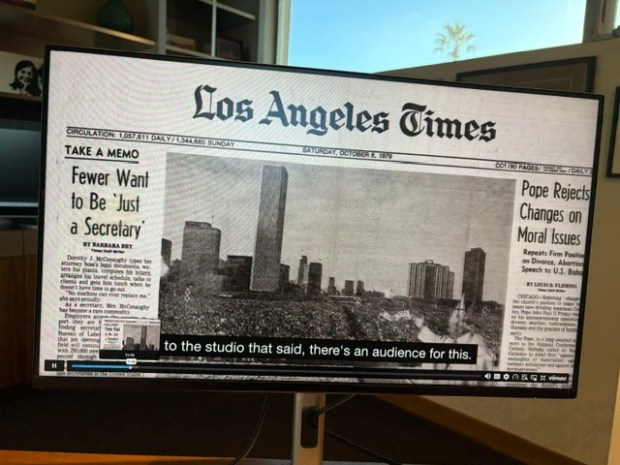 A photo of a screen grab of The Los Angeles Times that featured an article - "Fewer want to be just a secretary" - by Barbara Bry in 1979. (Barbara Bry)