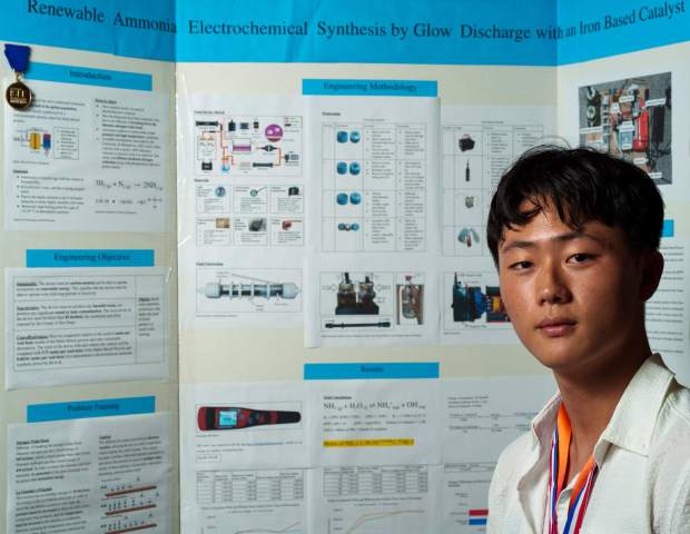 Ihan Sung with his project at Eastlake High School on Thursday, August 13, 2026, in Chula Vista. (Brandon Pollard / The San Diego Union-Tribune)