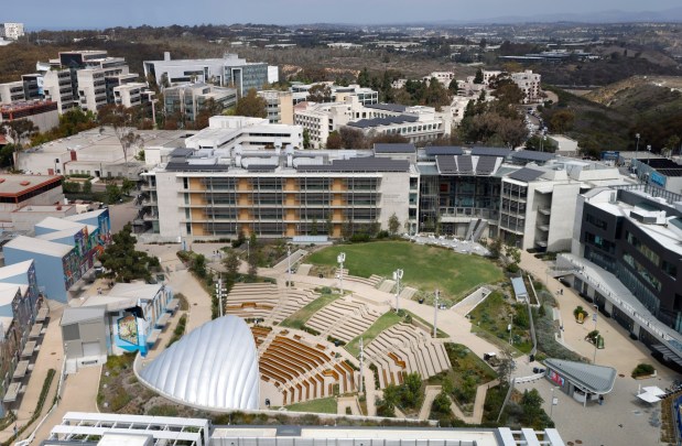 The Epstein Family Amphitheater is surrounded by classroom and housing buildings on the UC San Diego campus. (K.C. Alfred / The San Diego Union-Tribune)