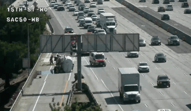 Overturned truck leaking diesel blocks US 50 off-ramp