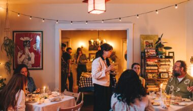 Guests dine at a house
