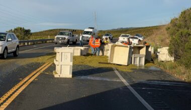 Grape spill triggers crash, shuts down Highway 121 near Schellville