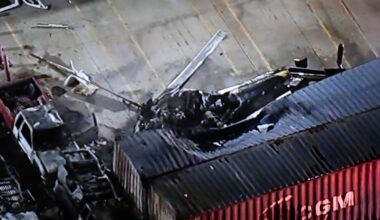 A helicopter that crashed near a deadly bus crash, in Los Angeles on Sept. 15.