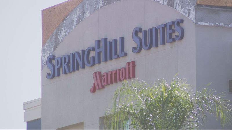 A driver died after their vehicle crashed into parked cars, caught fire, and was fully engulfed early Tuesday morning at the SpringHill Suites by Marriott in Bakersfield. PHOTO: KBAK/KBFX