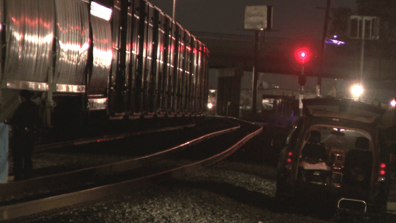 One person died after being struck by a train near Q Street in Bakersfield late Monday night. PHOTO: KBAK/KBFX