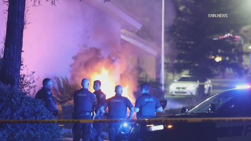 A pedestrian was killed after a vehicle allegedly involved in a pursuit with Bakersfield police was trying to avoid a spike strip and struck him early Saturday morning. PHOTO: KNN.NEWS