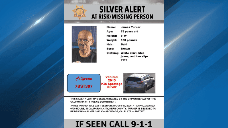A Silver Alert was issued on behalf of the California City Police Department for James Craig Turner, who was last seen on August 7. A man was then charged with murder for his death. PHOTO: CHP