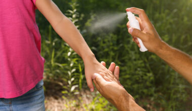 Hand spraying arm with bug repellent