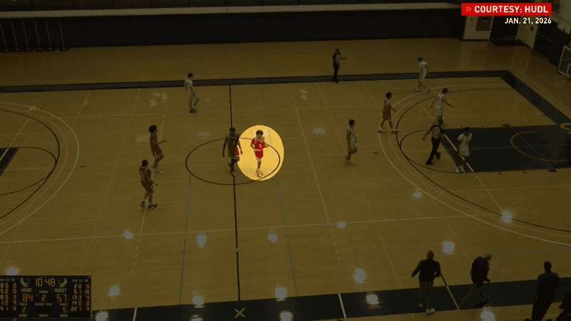 Highlighted is Gustavo Chavez, playing in a game against Citrus College on January 21, 2026, a month after the alleged December 2025 domestic violence altercation. (Hudl)