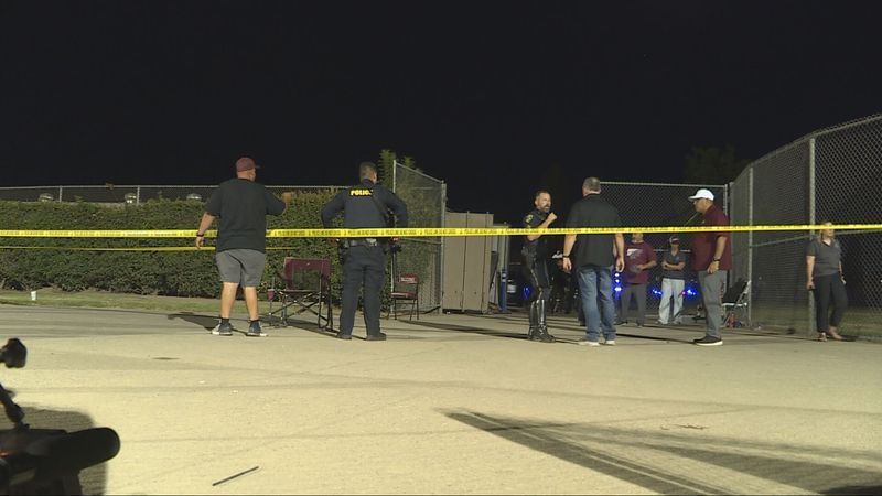 Bakersfield police investigate a deadly shooting at Independence High School on Friday, August 21, in Bakersfield, CA. PHOTO: KBAK/KBFX
