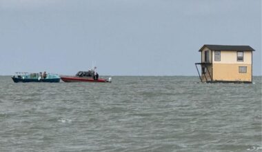 Fisherman spots two-story house being towed across San Pablo Bay