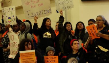 Parents, students, and teachers fought to save Roots International Academy, an East Oakland middle school that was closed in 2019 despite broad community opposition. Photo courtesy of Oakland North.
