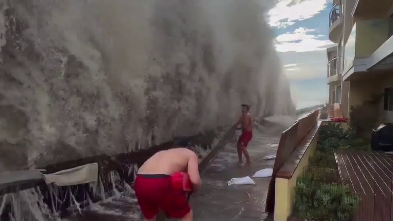 Massive waves hit Long Beach