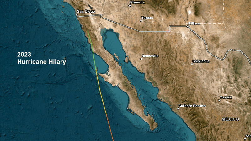 The official path of Hurricane Hilary shows it dissipating before it reached California in 2023. Unofficially, it sure felt like a Tropical Storm over Los Angeles.