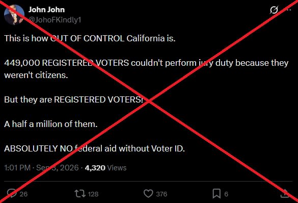 No evidence 449,000 noncitizens are registered to vote in California