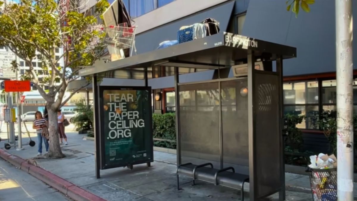 Homeless Encampment Found on Roof of Los Angeles Bus Stop