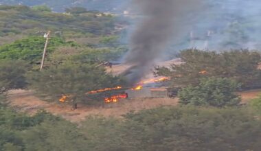 California fire breaks out off Highway 192, with smoke and flames visible from roadway