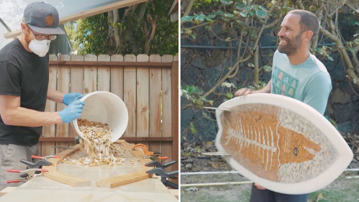 California surfer builds working surfboard from 10,000 cigarette butts for documentary