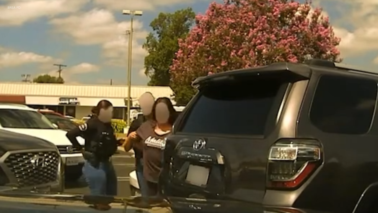 A makeup theft suspect is seen being arrested in Tarzana.