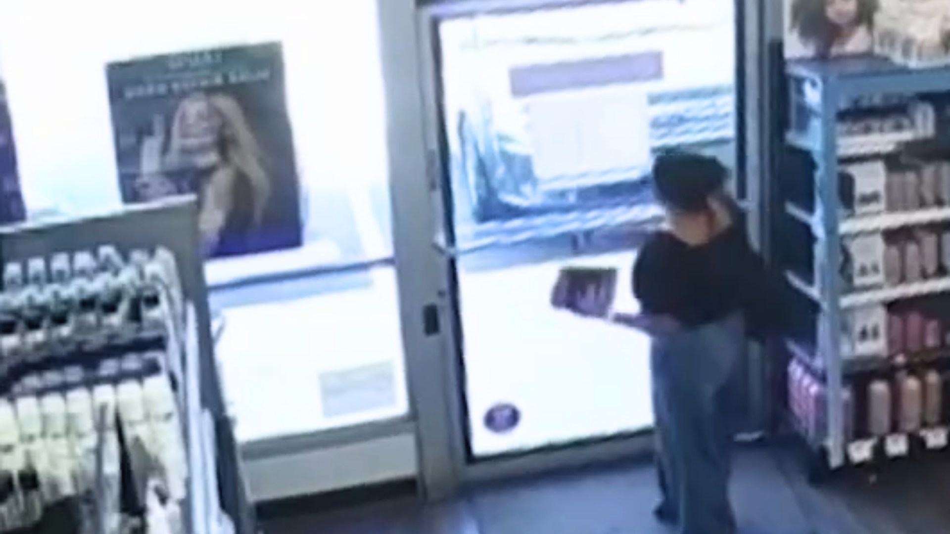 A makeup theft suspect is seen leaving a store in Brea.