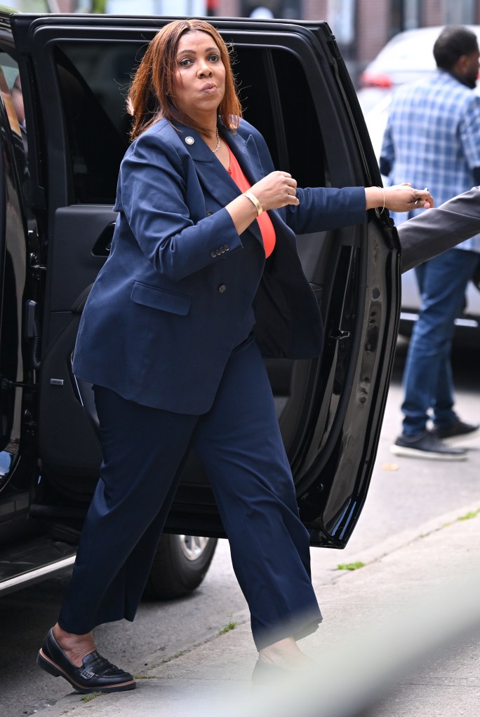 New York State Attorney General Letitia James stepping out of a vehicle.