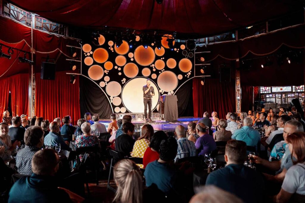 Comedian performing to packed-out crowd at An Idiot's Guide To Wine