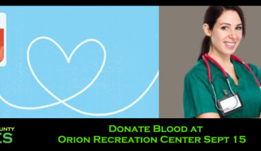 Sept 15 - Donate Blood at Orion Recreation Center
