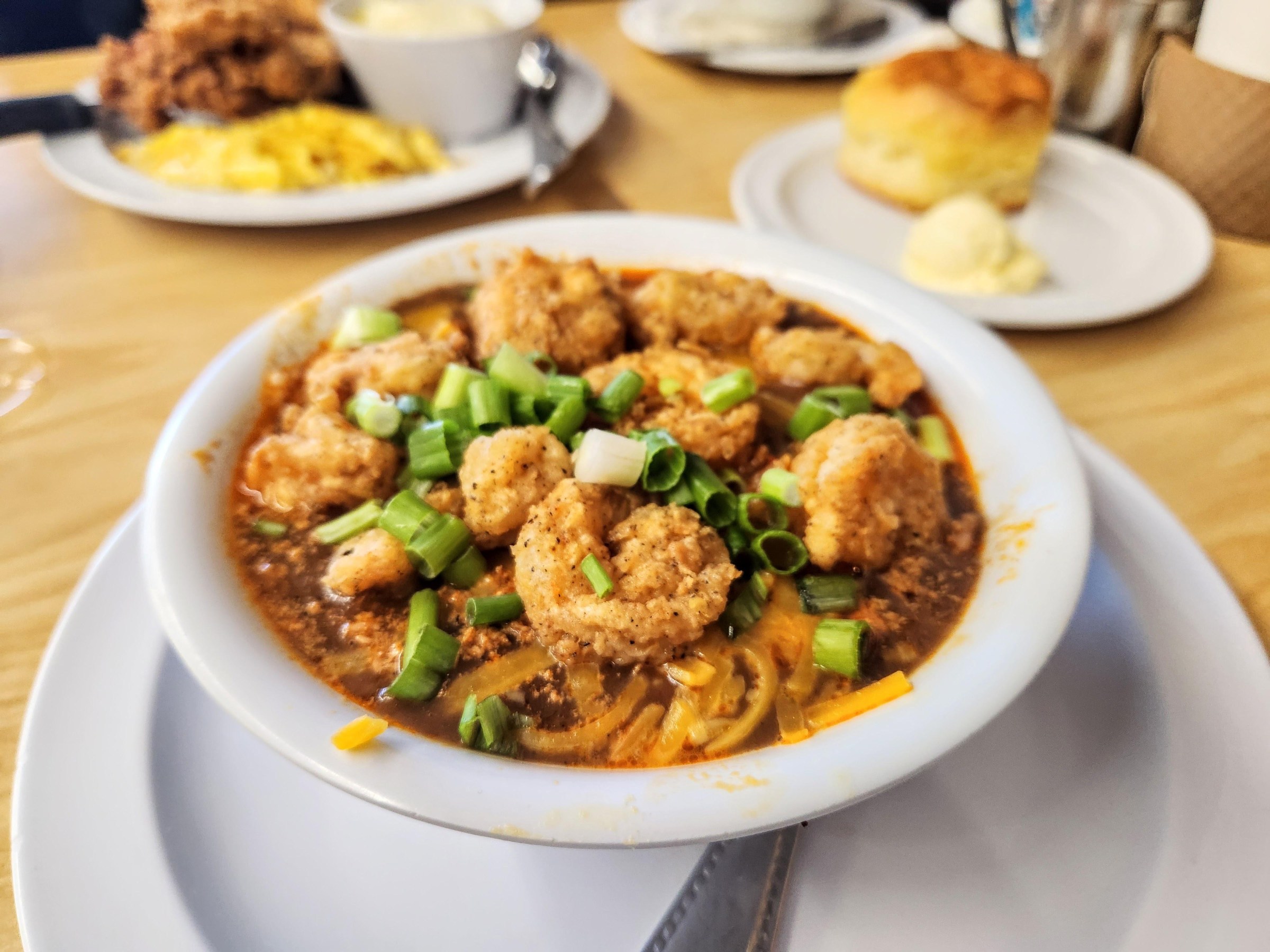 Fried shrimp and grits at the Serving Spoon.