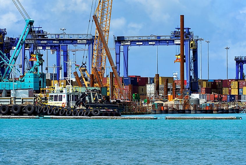  Port Louis Harbor, container terminal. Editorial credit: Danuta Hyniewska / Shutterstock.com