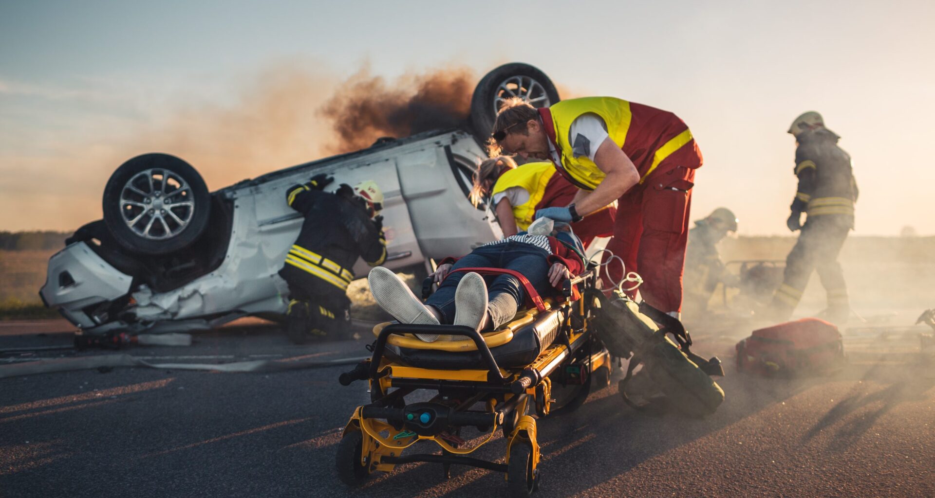 Paramedics Rush One to Hospital From Overturned Vehicle on Freeway in Westminster