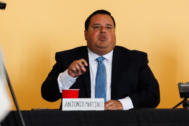 San Diego, California - Antontio Martinez, longtime San Ysidro school board trustee, speaks during a candidate forum at the Otay Mesa-Nestor Library in Otay Mesa West on Wednesday, Sept. 9, 2026. (Kristian Carreon / The San Diego Union-Tribune)