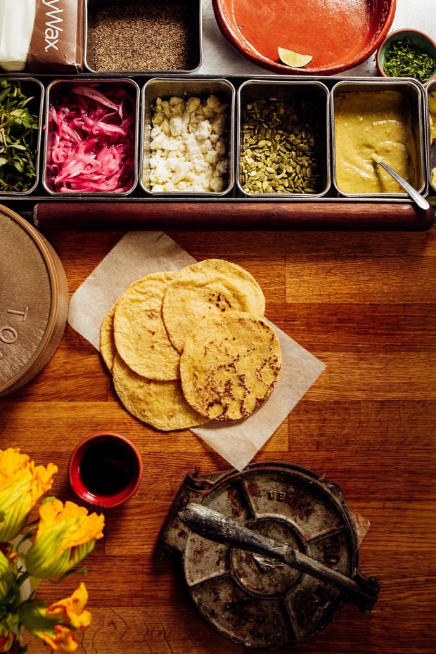 Fresh-made tortillas at Mesa Agricola restaurant in Escondido. (Lauren di Matteo)