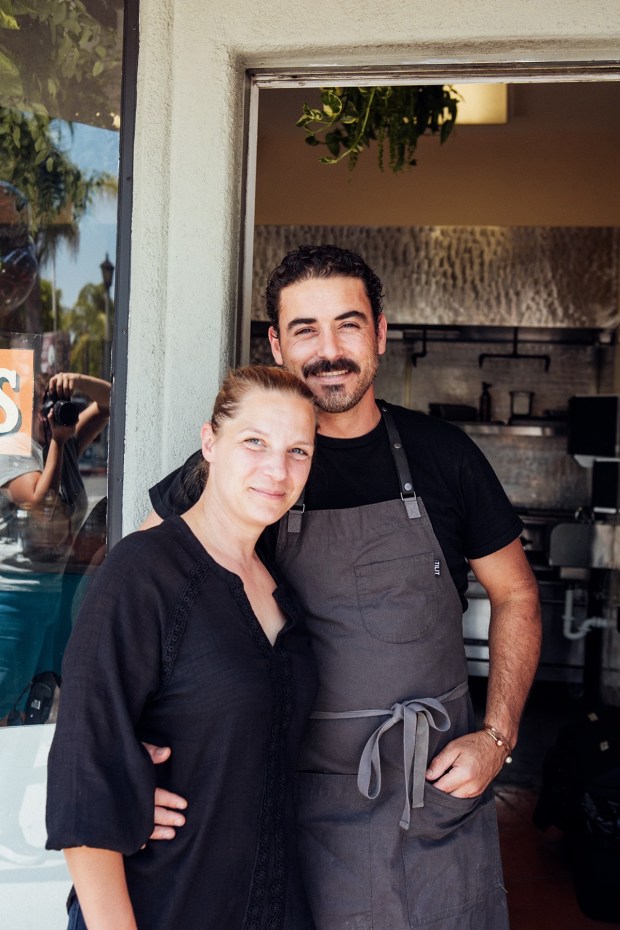 Mesa Agricola's married co-founders, farmer Megan Strom and chef Juan González outside their ne Mesa Agricola restaurant in Escondido. (Lauren di Matteo)