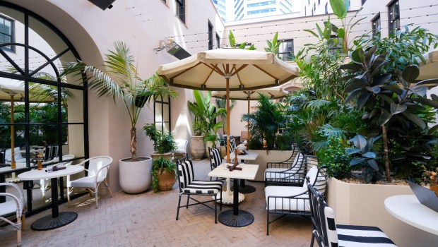 Open space patio at The Guild Hotel in downtown San Diego on Tuesday, Sept. 1, 2026.   (Nelvin C. Cepeda / The San Diego Union-Tribune)