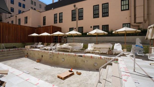 A new outdoor swimming pool is under construction in the rear of Guild Hotel in downtown San Diego on Tuesday, Sept. 1, 2026.