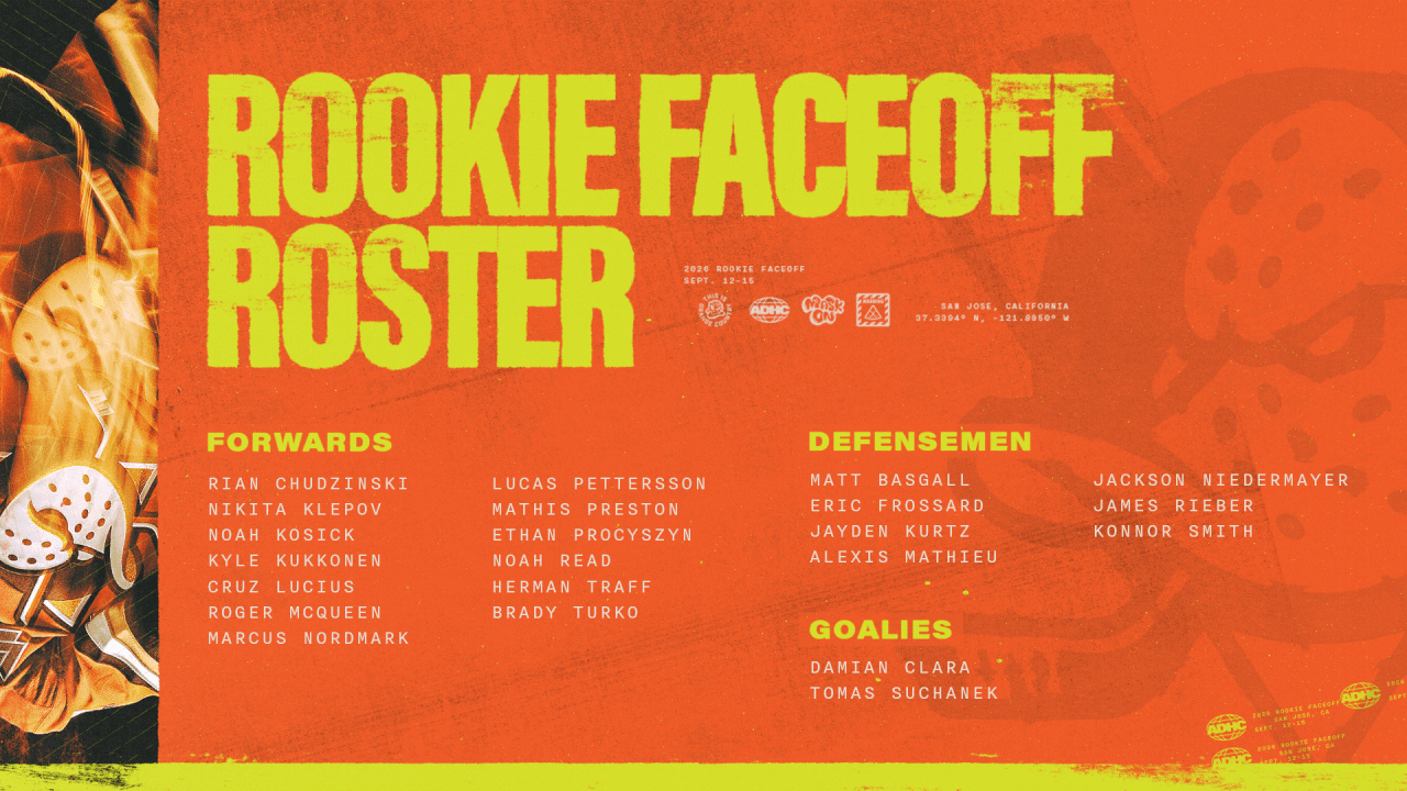 Ducks Announce 2026 Rookie Faceoff Roster and Rookie Camp Details