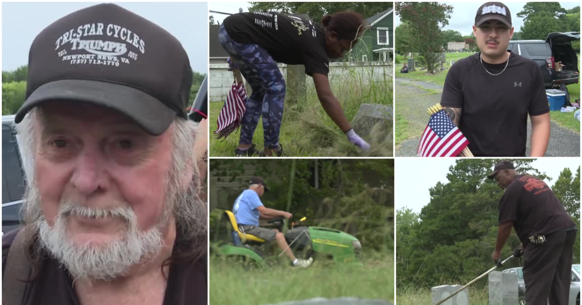 Veterans, active-duty service members help clean up Hampton cemetery
