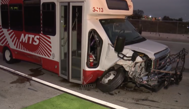 1 hospitalized, 1 arrested after crash involving MTS bus