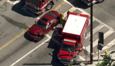 L.A. Fire Department ambulance involved in collision; 3 fire personnel injured