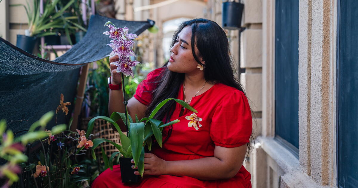 Orchids from her tiny garden transform into artful jewelry