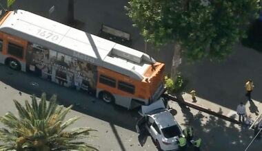 Six taken to the hospital after car crashes into Metro bus in Reseda